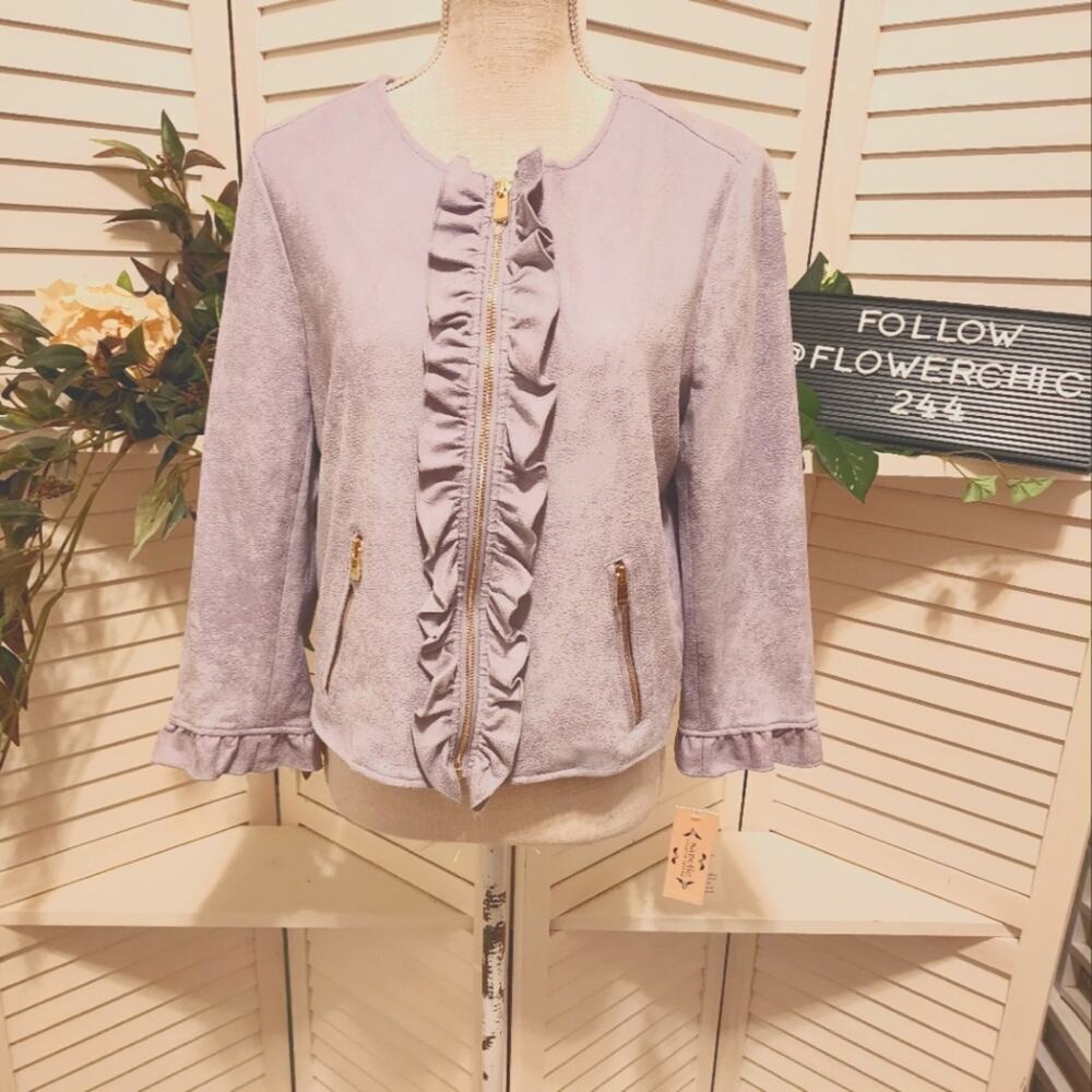 NANETTE LEPORE NEW LILAC RUFFLE JACKET SIZE 10